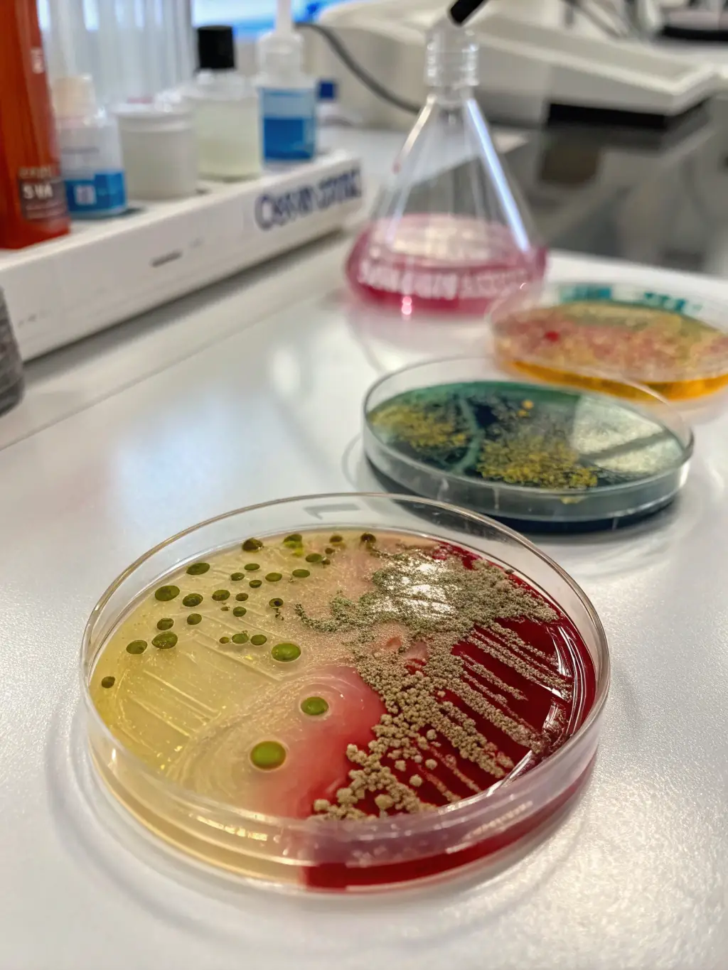 A close-up shot of a petri dish with bacterial cultures, representing the detailed analysis provided by Lonestar Med Lab's wound care testing services.