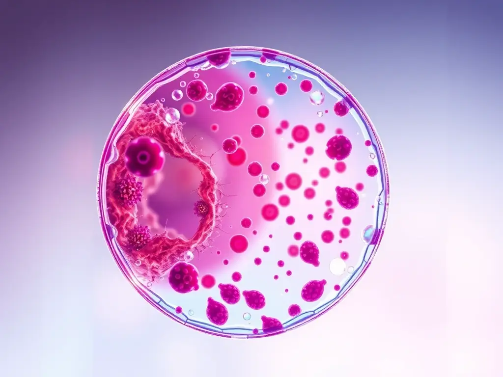 A microscopic view of a wound sample, highlighting cellular structures and potential pathogens, used in advanced wound care testing at Lonestar Med Lab.